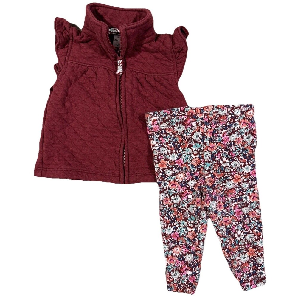 EUC Carters 2 Piece Baby Girls Red Vest Floral Legging Outfit 9M 6-9M 9-12M